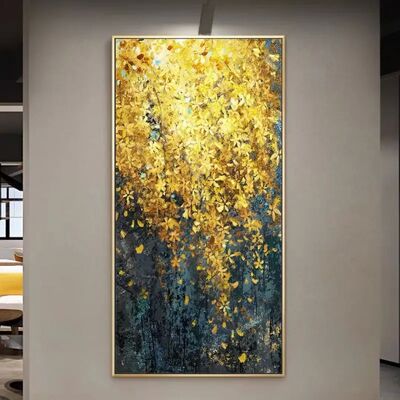 MJSP Brand Modern Abstract Gold Leaf Hand-Painted Landscape Oil Painting on Canvas with Customizable Size for Living Room