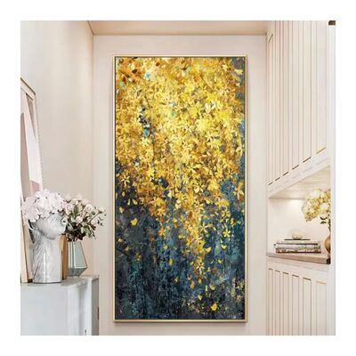 MJSP Brand Modern Abstract Gold Leaf Hand-Painted Landscape Oil Painting on Canvas with Customizable Size for Living Room