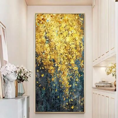 MJSP Brand Modern Abstract Gold Leaf Hand-Painted Landscape Oil Painting on Canvas with Customizable Size for Living Room