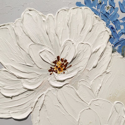 Modern Hand Painted 3D Relief Abstract White Flower Landscape Canvas Oil Painting Customizable Size Wall Art