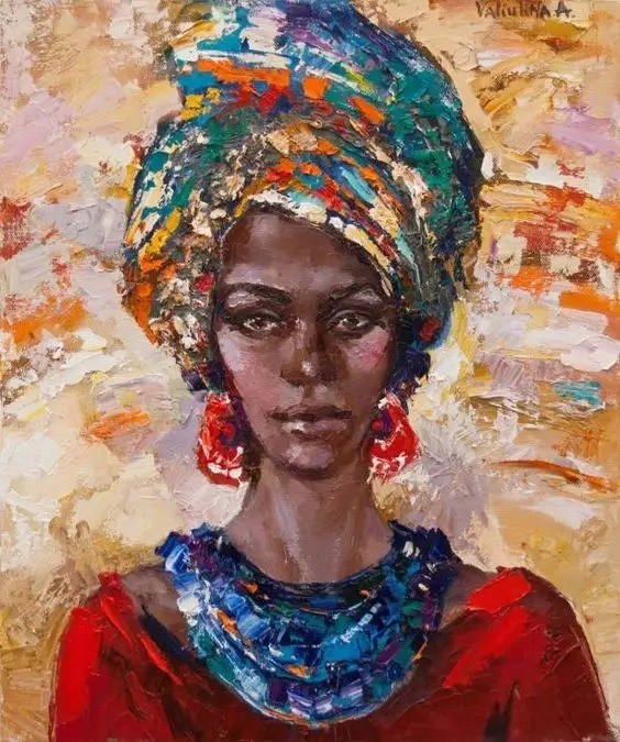 Print Method 6 color African Women Art Handmade Thick Paint Oil Painting for Home Wall Canvas Decor
