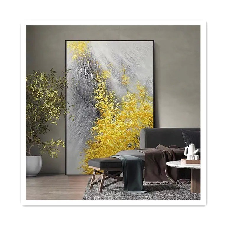 Hand Painted Modern Abstract Landscape Fortune Golden Leaf Texture Oil Painting for Home Decoration Medium Oil NO Frame