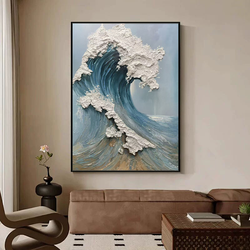 Seaside Hand Painted Oil Painting with Blue Ocean Waves