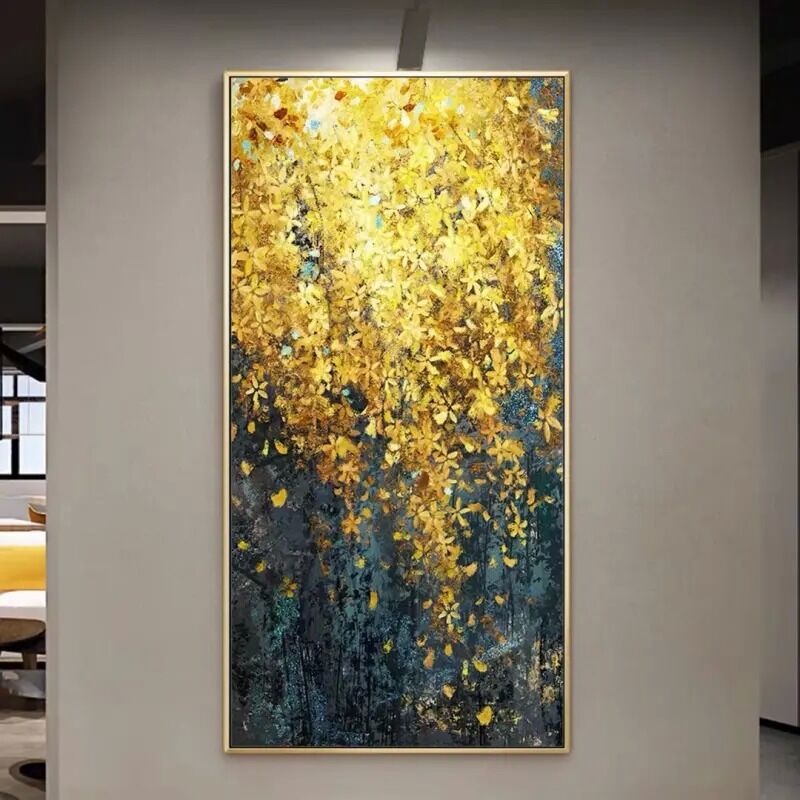 MJSP Brand Modern Abstract Gold Leaf Hand-Painted Landscape Oil Painting on Canvas with Customizable Size for Living Room